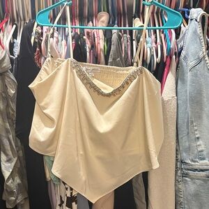 Embellished Cream Handkerchief-Hem Cami